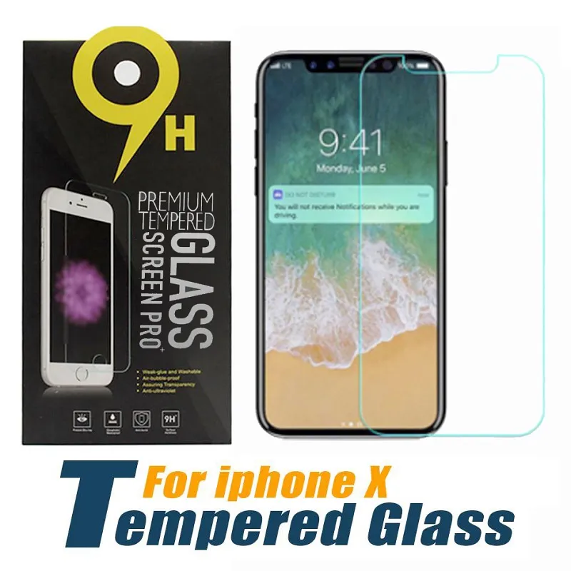 Pellicola proteggi schermo in vetro temperato per iPhone 14 13 12 11 Plus Pro Max XS mini XR 7 8 Plus LG 0,33 mm con scatola di carta