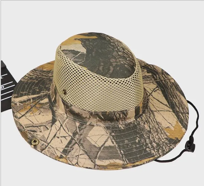 homens verão pesca chapéu de camuflagem malha sunhat pescador Balde chapéus folha de plátano kryptek chapéus Tampão fresco Cowboy