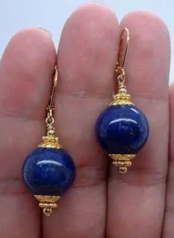 Dangle 12mm Smooth Blue Lapis Lazuli Srebrne Kolczyki Leverbacks