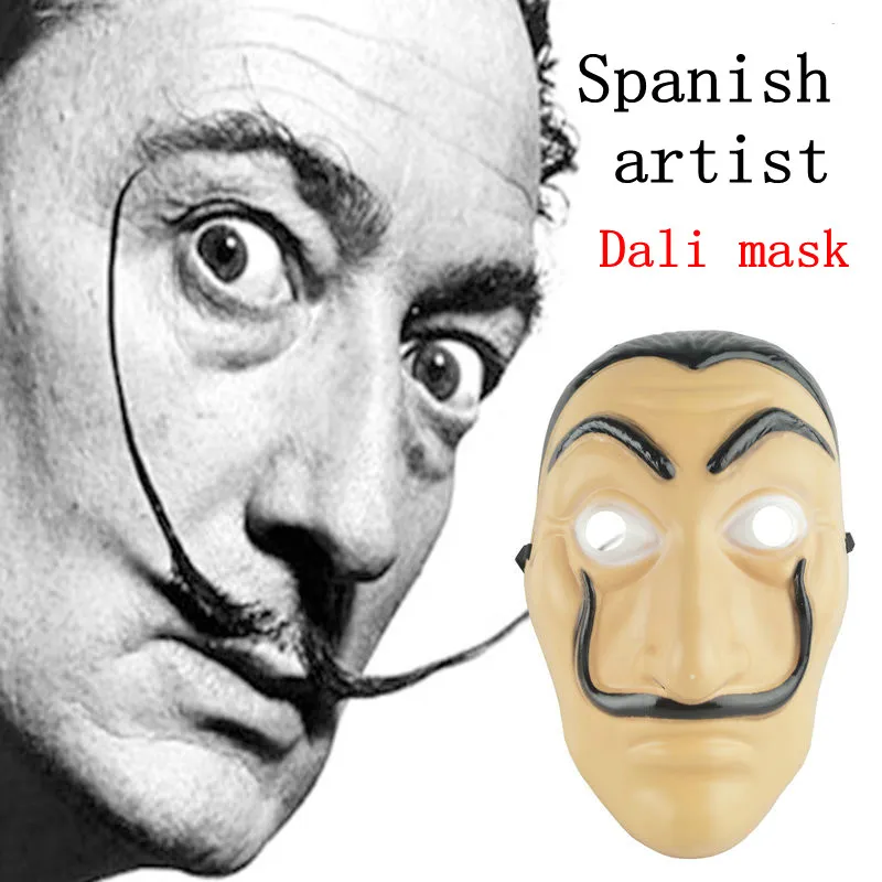 La Casa de Papel Mask Salvador Daliプラスチックコスプレマスクハロウィーンリアルな成人パーティー小道具マスク