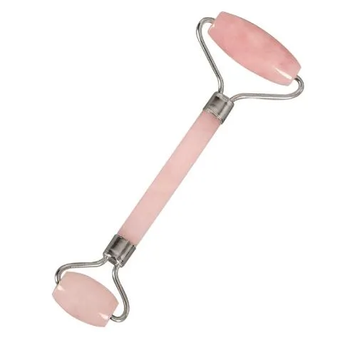 Cristal De Quartzo Rosa-cabeça Dupla Beleza Rolo Pescoço Rosto Rosto Massageador Ferramenta De Emagrecimento