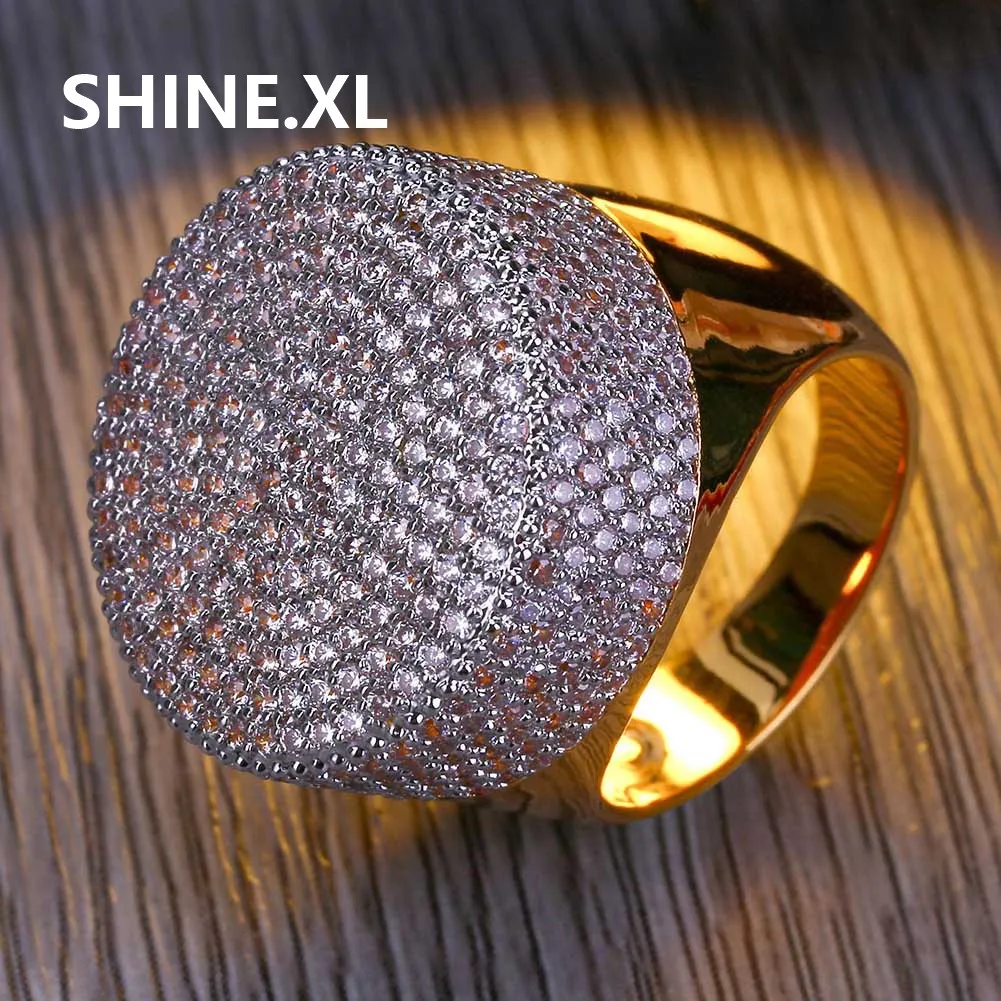 HIP HOP ICED OUT BLING RING GOUD COLOR MICRO PAVE CUBIC ZIRCON ROND RINGEN VIJF GROOTTE VOOR MIJN Sieraden