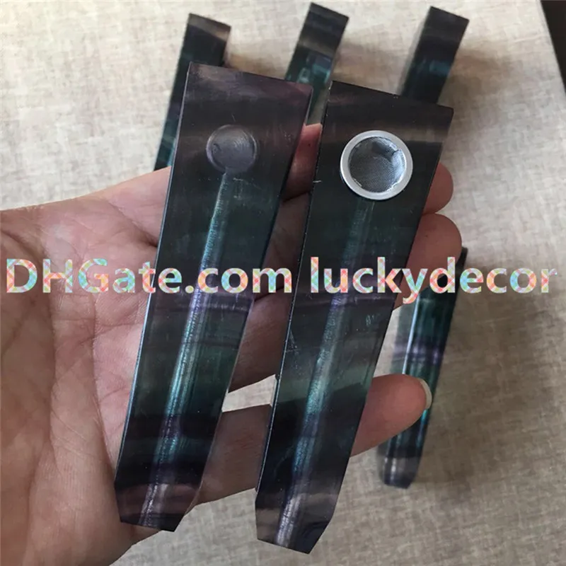 naturale colorato fluorite quarzo portasigarette pipa arcobaleno fluorite cristallo pietra terra gemma hippie guarigione bacchetta tabacco da pipa