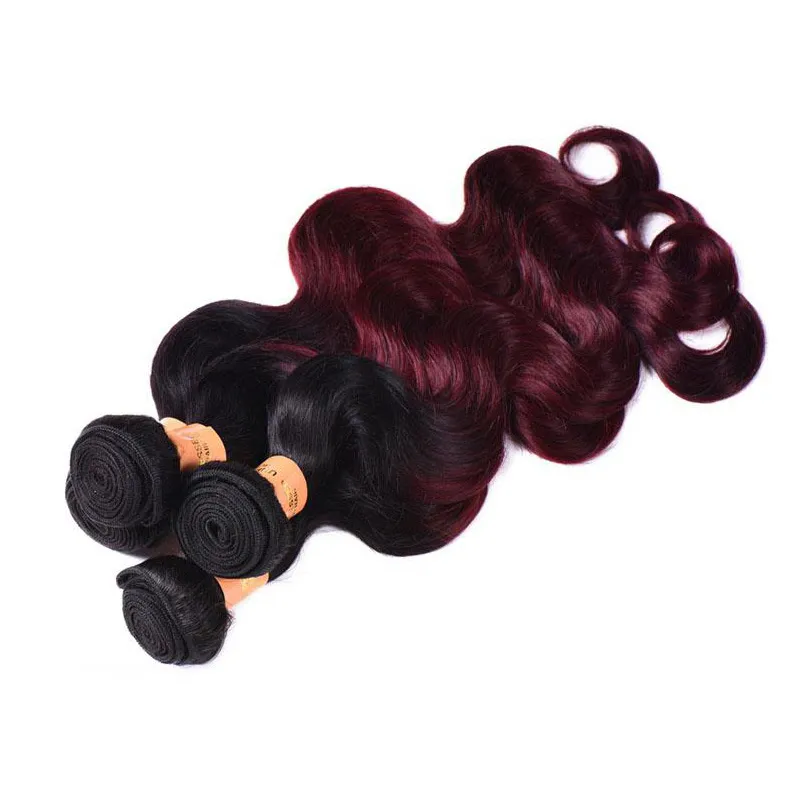 Ombre Capelli Vergini Brasiliani Tesse Fasci Two Tone 1B99J Vino Rosso Brasiliano Peruviano Malese Onda Del Corpo Estensioni Dei Capelli Umani2073880