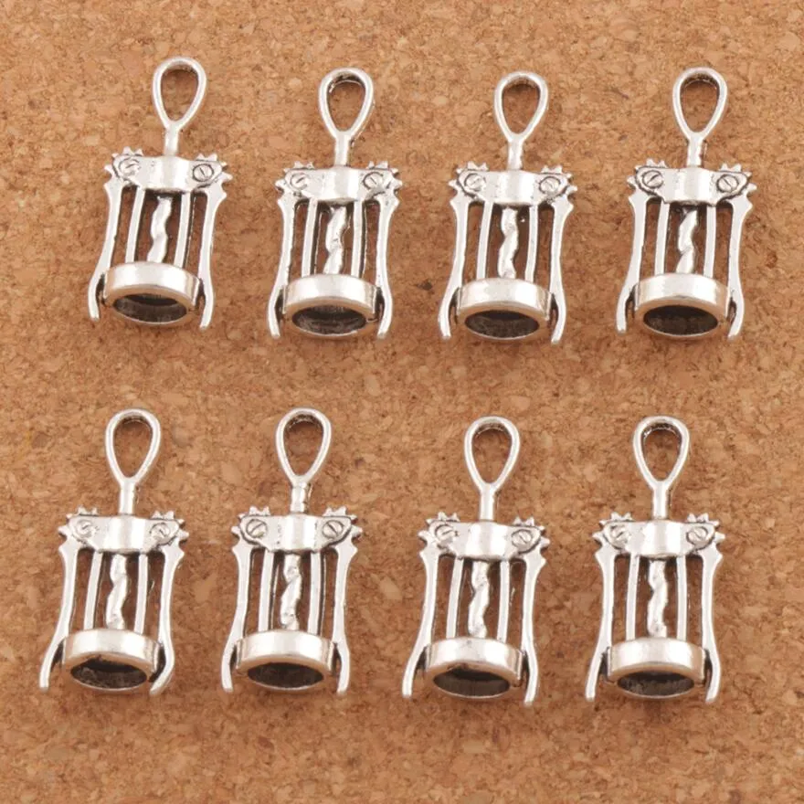 Wijn kurkentrekker opener charms 100 stks / partij antiek zilver hangers sieraden DIY fit ketting armbanden creatieve opener gereedschap