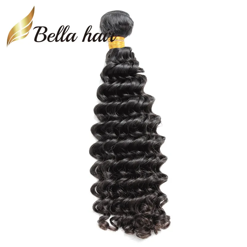 Queen Collection Deep Wave Wavy Hair Human Weaves Extensions 1 Buntle Deals 10-24 tum obearbetad brasiliansk tjock slut i naturlig färg Julienchina