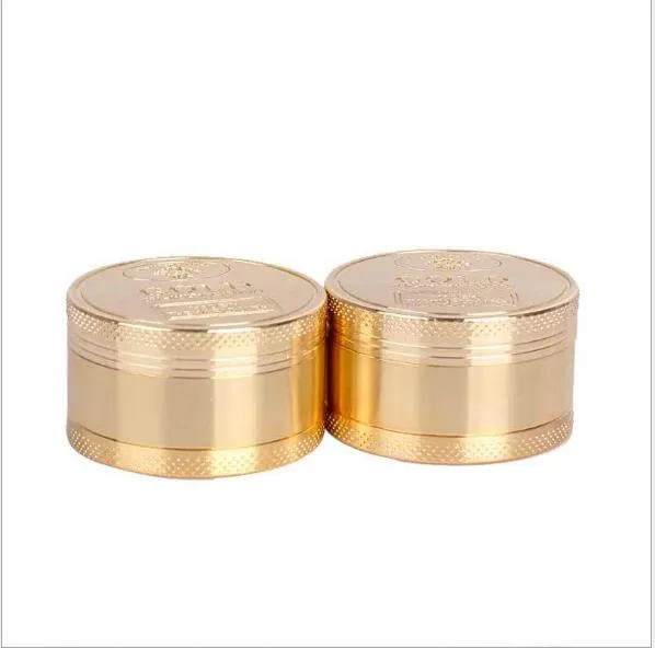 Liga de zinco de imitação de ouro de 3 camadas gravador de cigarro moedor de 50 mm