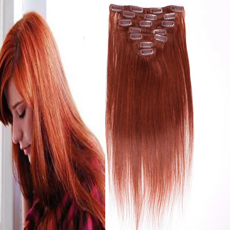 # 33 Dark Auburn Brown Clip In Human Hair Extensions 7st / Set 100g Virgin Tjock Clip In Hair Extension