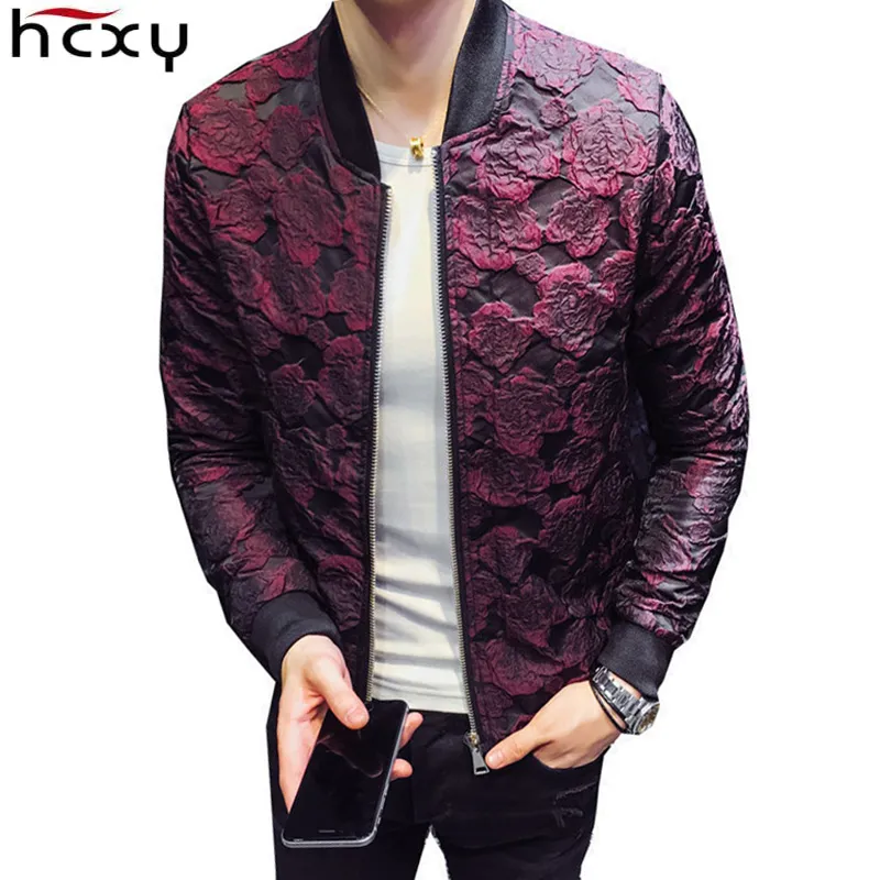 HCXY 2018 automne nouveau Jacquard Bomber vestes hommes de luxe marquage à chaud fête veste tenue Club Bar manteau hommes Casaca Hombre 5XL