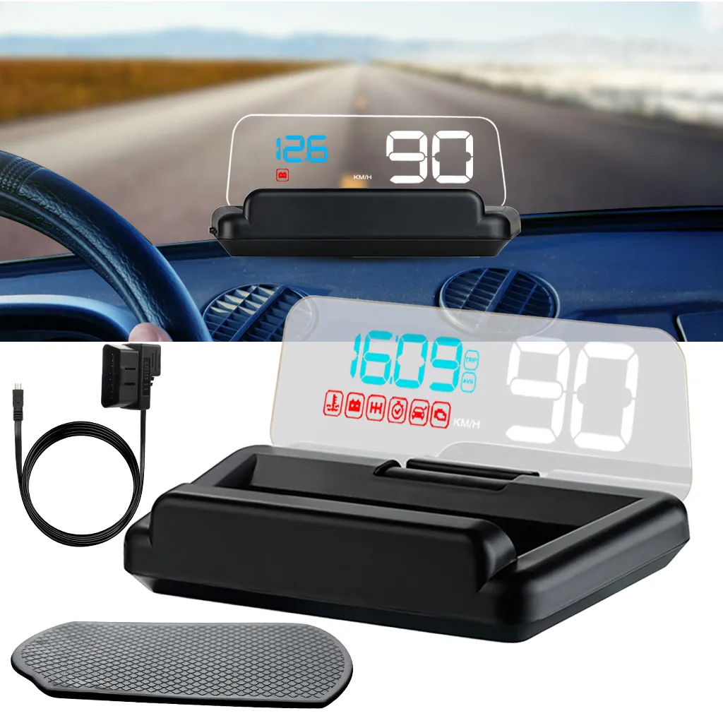 Car Head Up Display With Reflection Board Stereo Projecting No Double Image Display Speed RPM Voltage Multi Reminders Car HUD