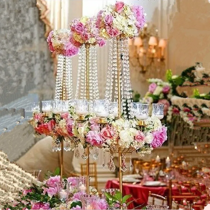 Dekoration Ny stil Elegant Tall Crystal Candelabra Centerpieces Wedding Gold Decoration Best0096