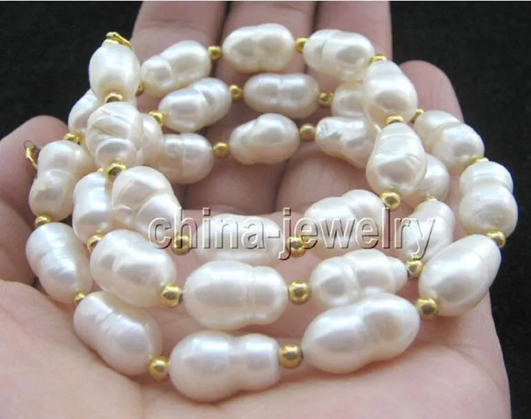 Collier de perles d'eau douce baroques blanches naturelles 18" 11-14mm - Fermoir GP