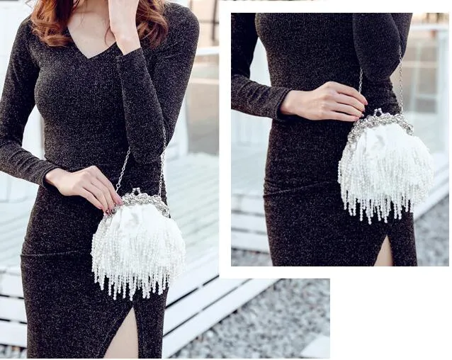 2019 Vintage Fringe Sacs Mini Perles Sac À Main Sacs À Main De Mariée Soirée À La Main Perles Sparkly Embrayage Haute Qualité Purse253l