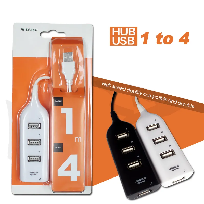 Chargeur Hub USB 1 à 4 Ports + câble de chargement de synchronisation, adaptateur séparateur haute vitesse 480Mpbps, commutateur de partage pour téléphone, PC portable, 30 pièces/lot