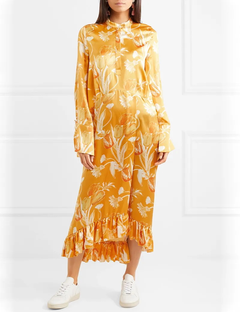 أزياء طباعة المرأة حورية البحر اللباس الأنيق فساتين طويلة الأكمام عارضة 0750606