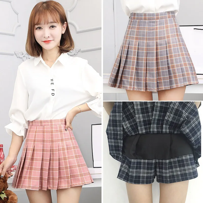 격자 무늬 스위트 스커트 preppy 스타일 팔다스 A 라인 스커트 미니 jupe 하라주쿠 카와이 여자 학교 유니폼 숙녀 Saia Q2SKLR01