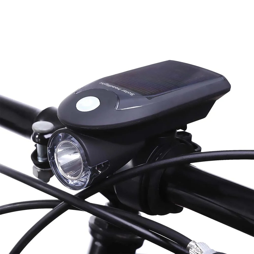 USB Rechargeable Solar Energy Bicycle Front Head Flashlight Mountain Bike Solar Powered Front Light Bike Light for Cycling