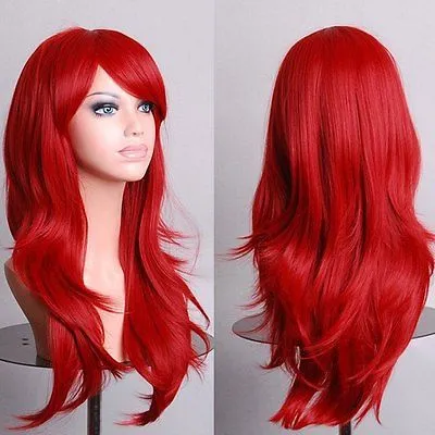Darmowa wysyłkaFashion wielowarstwowy puszysty czerwony długi falisty cosplay peruka włosów