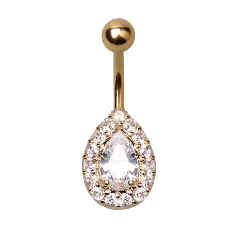 Water Drop Crystal Bar Belly Ring Gold Body Piercing Button Navel Two Heart body pierce jewelry