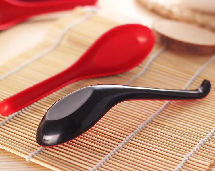 wholesale Red Black Color Home Flatware Japanese Plastic Bowl Soup Porridge Spoon Hot