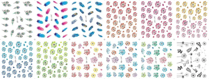 48 Arkusze Mix Color Transfer Folia Nail Art Flowers Naklejka Naklejka Dla Polskiej Pielęgnacji DIY Wszechświat Wszechświat Dekoracja