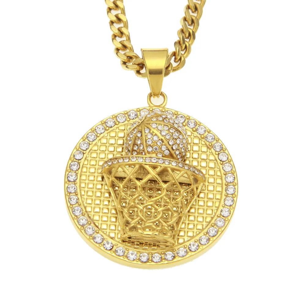 Mens Hip Hop Jewelry Basketball Box Shape Crystal Pendants Halsband Europeiska och amerikansk stil Rhinestone Hip Hop Chain Accessor3451634