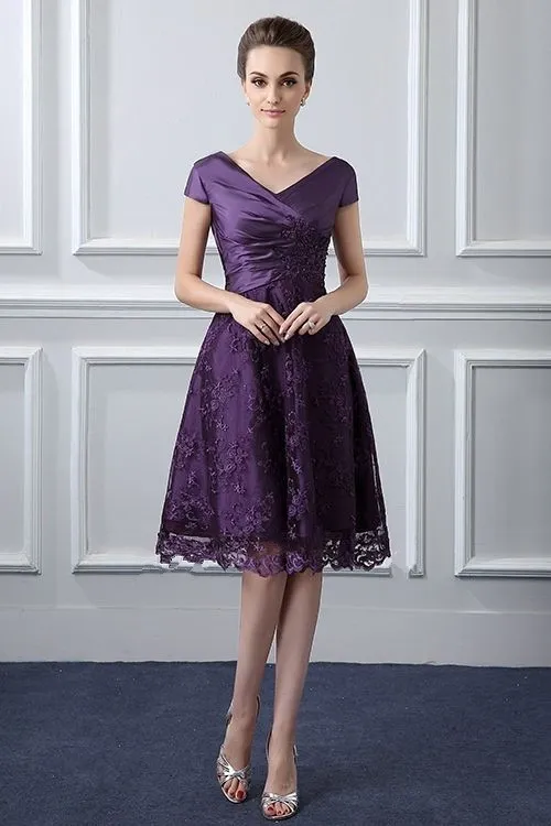 Elegant Capped Sleeves Mother Of The Bride Dresses Purple Lace ...