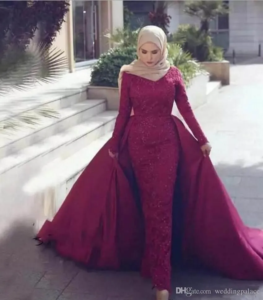 Dubaï arabe musulman sirène soirée robes de bal bijou cou dentelle appliques manches longues robes formelles robes élégante yousef aljasm sur mesure