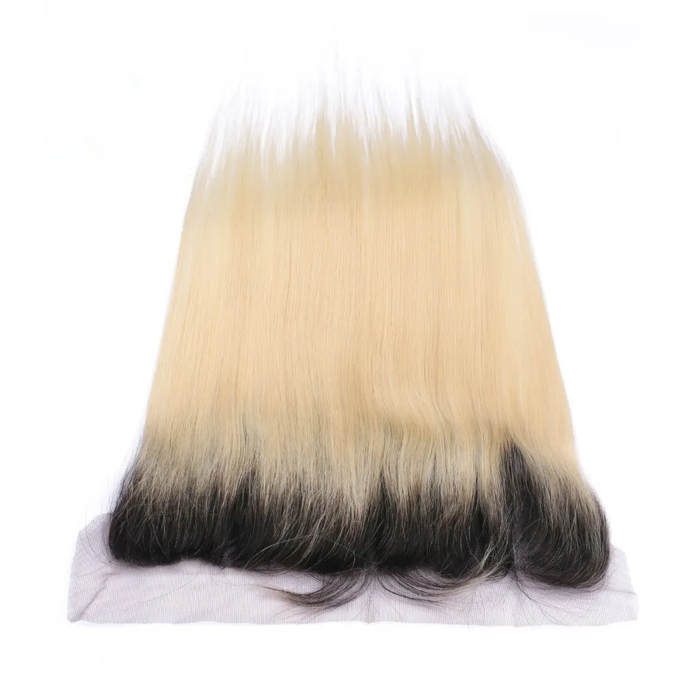 Vierge Péruvienne Blonde Ombre Bundles de Cheveux Humains Offres avec Full Frontals Dark Rooted Ombre Blonde Hair Weaves avec Lace Frontal 13x4