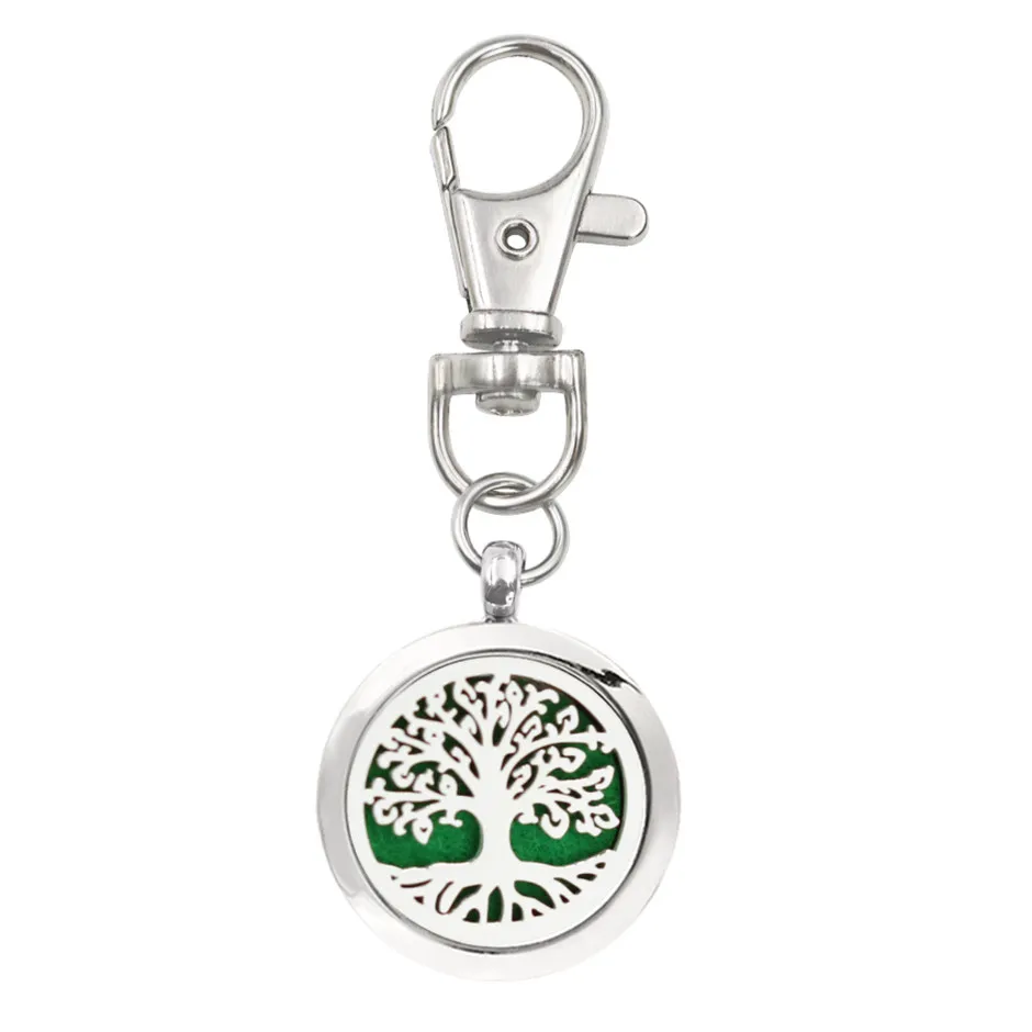 / Tree of Life Essential Oil Arom Diffuser Parfym Locket med hummerlås Keychain KeyRing Free Pads Färg slumpmässigt K07