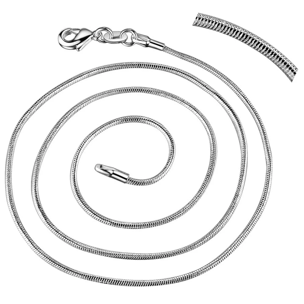 Partihandel DHGATE 925 Sterling Silver Plated 1mm Snake Chain Halsband 16-24Inches 100PCs Gratis frakt