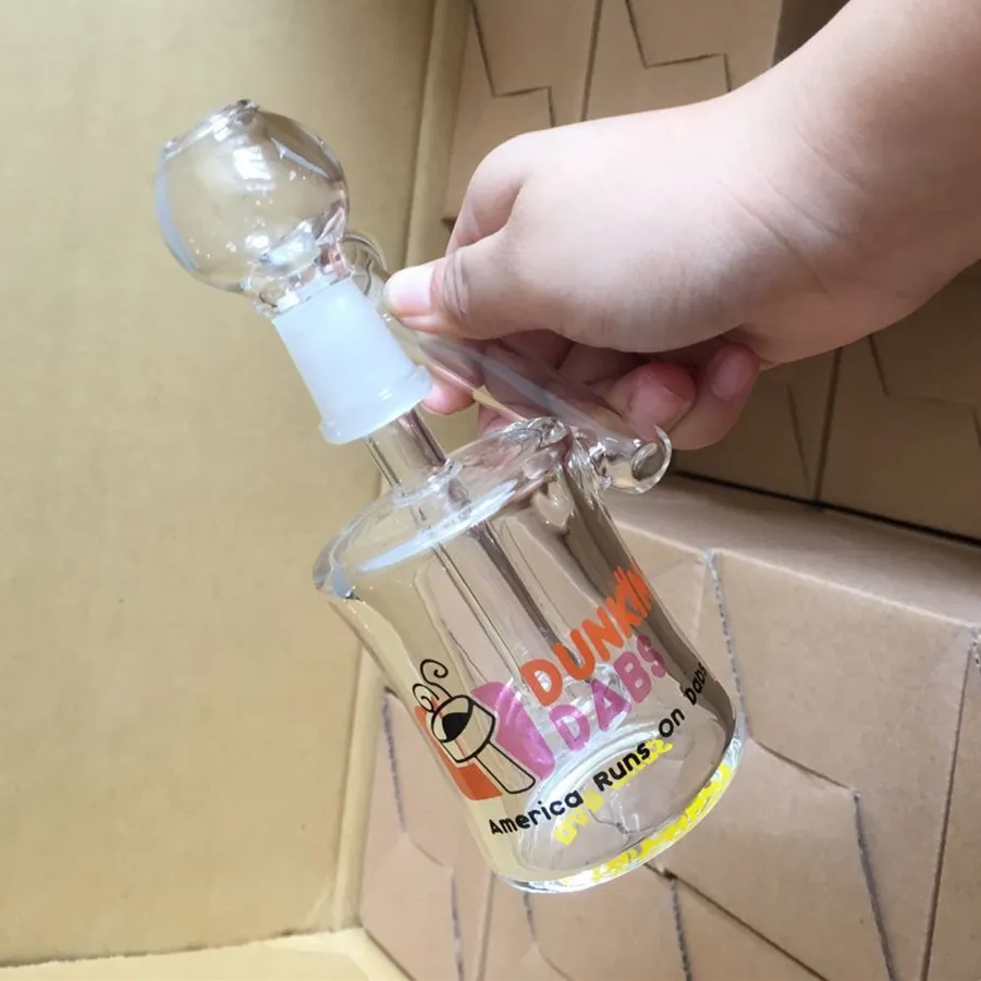 Dunkin Dabs American Runs Dabs Mini Glas Bong Vatten Rökpipor 14mm Vattenrör Bongs Recycler Filter Glasbubbler med skålspik