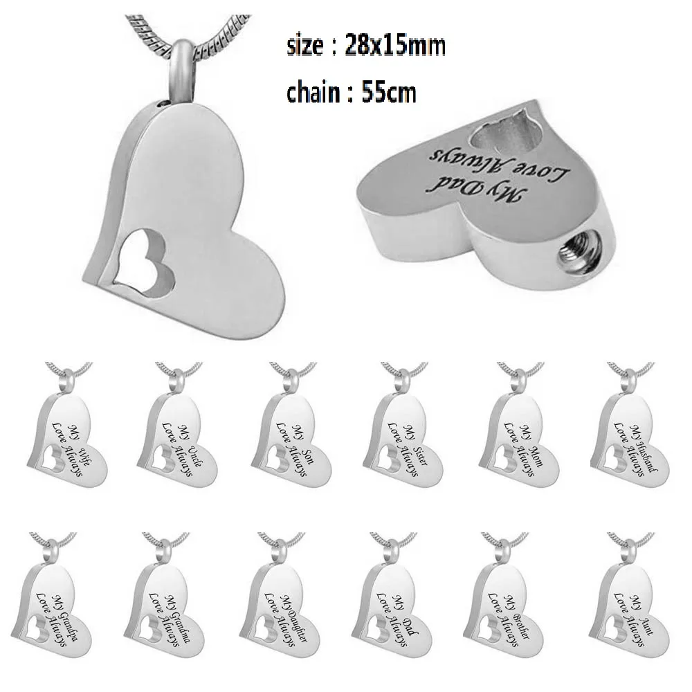 Exquisite Hartvormige uitgeholde uitgehold op maat van een verscheidenheid aan adres Urns Begrafenis Cremation Souvenir Ketting Hanger