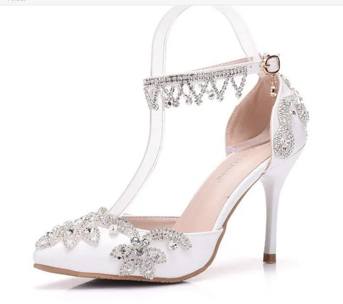 Luxury Crystal Wedding Bridal Shoes For Bride Designer Rhinestones High Quality Women Designer Sandals Cheap High Heel 9CM Pointed282k