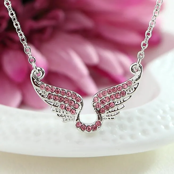 Elegant girl crystal necklace shiny plating angel wing necklaces for women nice gift Valentine's Day free ship