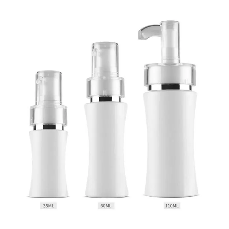 Förderung 35/60/110 ml Leere Kunststoff Presse Lotion Flasche Weiß Frauen Kosmetische Behälter Kleine Emulsion Topf F706