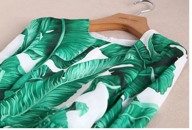 chinese dress ladies Banana Leaf Avocado Pattern Print Short Sleeve Maxi Dress