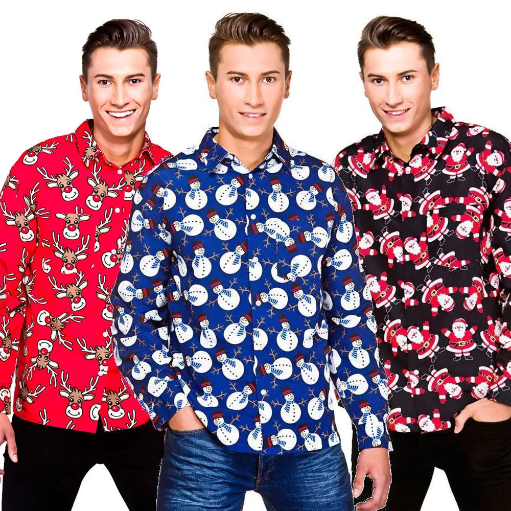 Camisas casuales para hombres hirigin est 2022 camisa de Navidad para adultos santa santa novela novato de reno de reno naves fantas￭a tops