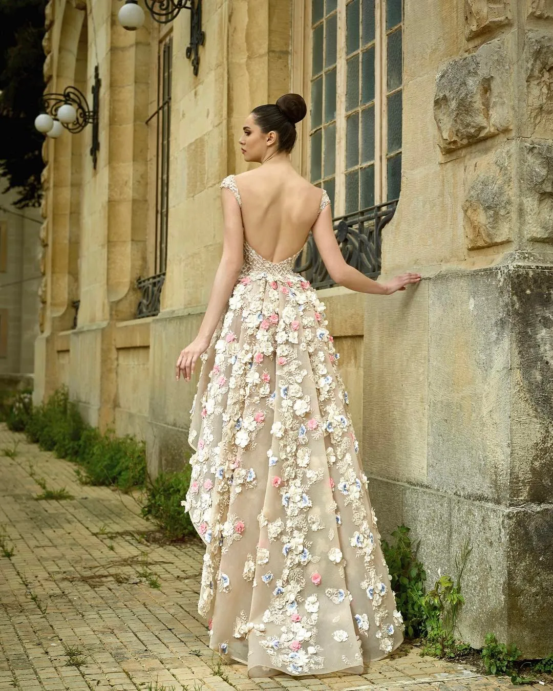 Colorful 3D Floral Floral Embroidered Prom Dress With Deep V Neck ...