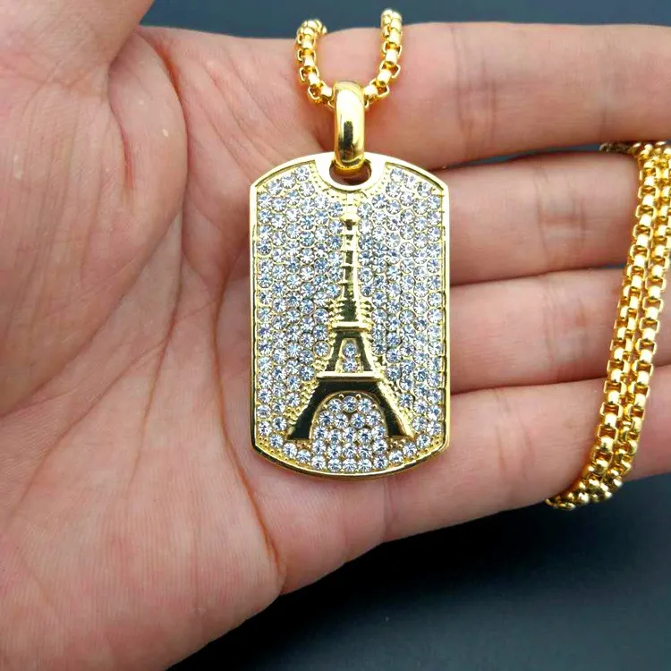 Mode Eiffelturm Anhänger Halskette Für Männer Frauen 18 Karat Gold Überzogene Ice Out Ketten Hiphop Zirkon Halskette Hip Hop Schmuck