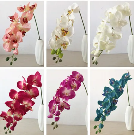 Vente en gros (10 pièces / lot) de fausses fleurs d'orchidées papillon Phalaenopsis artificielles, fournitures de Cymbidium, fleurs en soie pour décorations de mariage