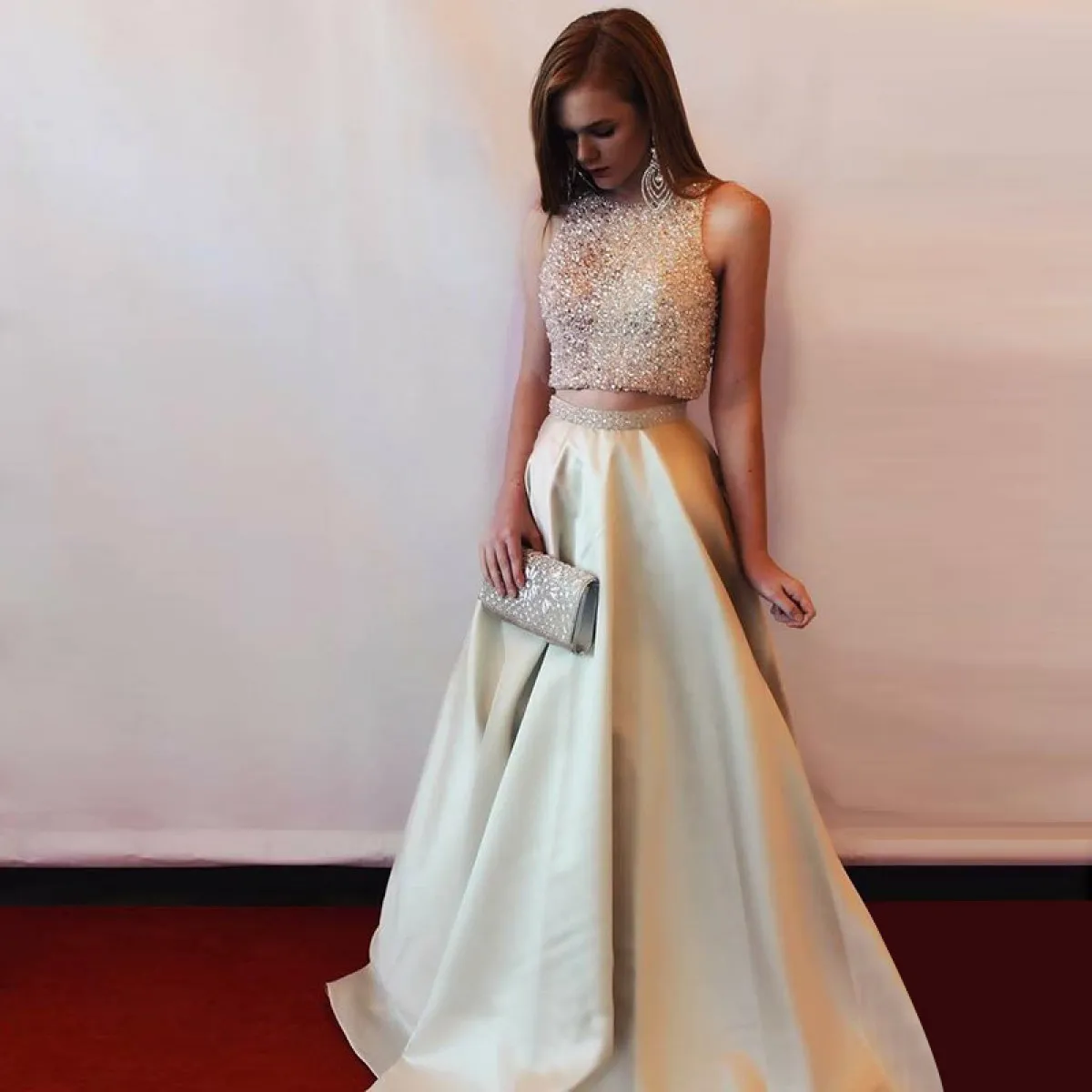 Two piece silk deals prom dress