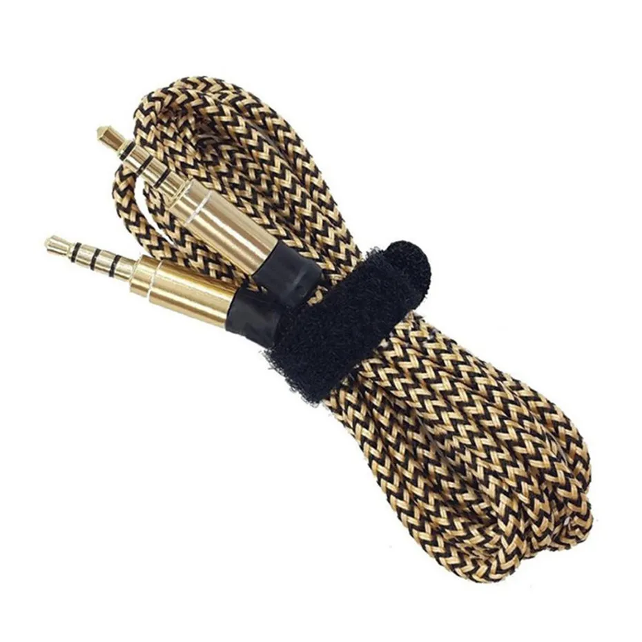 Unbroken Metal Nylon Braided o Cable 1.5M 5FT 3.5mm Round Male Stereo Auxiliary AUX Extension for Mobile phone MP3 Speaker Tablet PC1047789