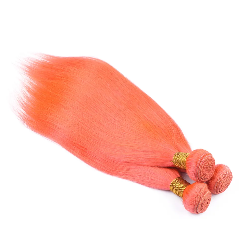 Estensioni di trama dei capelli di colore arancione con frontale 13x4 brasiliano Sun Orange Color Ear To Ear Frontal con 9A Straight 3Bundles Weaves