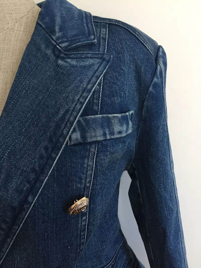 Nieuwe Stijl Top Kwaliteit Origineel Ontwerp Dames Dames Double-Breasted Slanke Wassen Denim Jasje Metalen Gesp Blazer 0utwear 1762