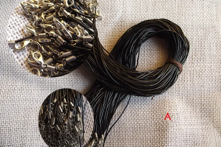 安く黒いワックスの革の蛇のネックレスビーズコード弦ロープ線45cmのエクステンダーチェーンロブスタークラスプDIYジュエリー部品5スタイル