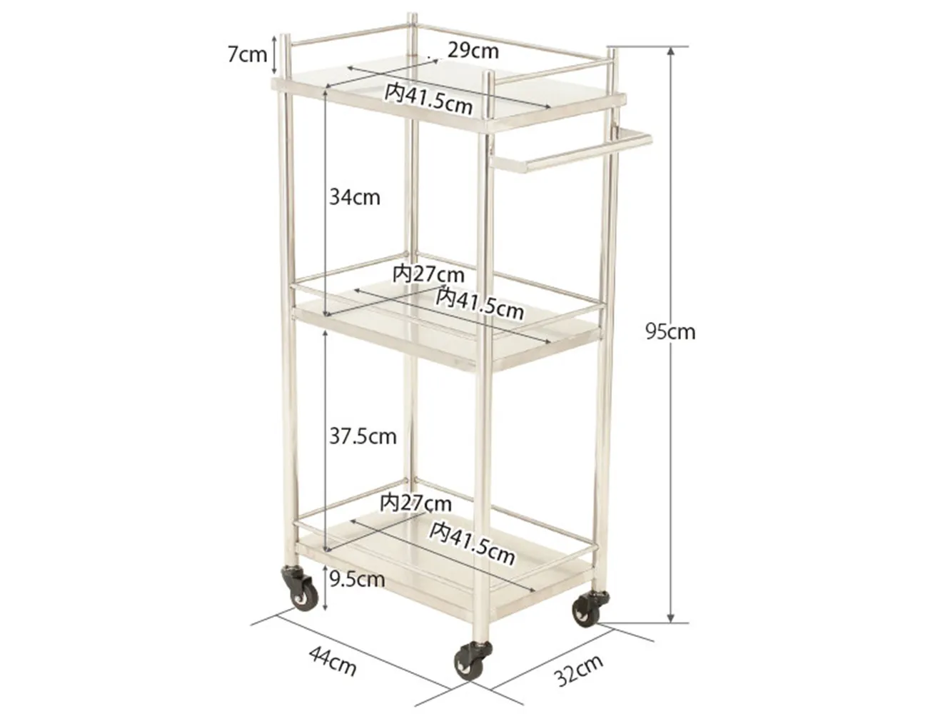 Elitzia ETST23 Acier Inoxydable Salon De Beauté Roulant Chariot Organisateur De Stockage Chariot 3 Niveaux Avec Tiroir