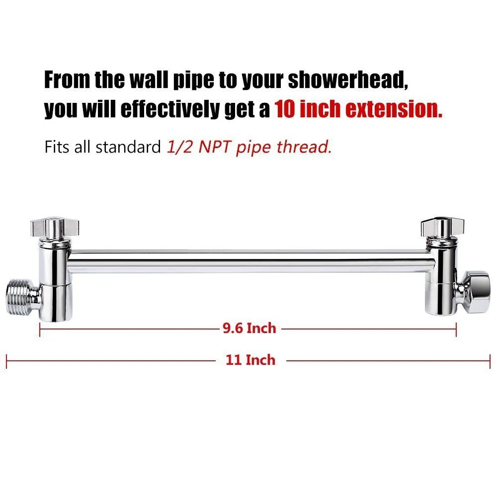 thumbnail interactive-video image 1 of 11-Inch Adjustable Shower Arm – Wall Mount Extension Pipe With Swivel, Stainless Steel 1 of 3