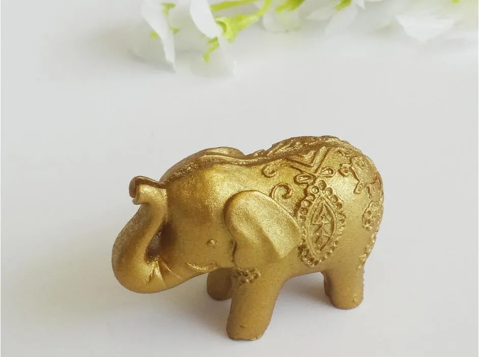 100 stks Gold Lucky Elephant Place Card Houders / Foto Houder Weddingbridal Douche Gunsten en Gift Gratis verzending