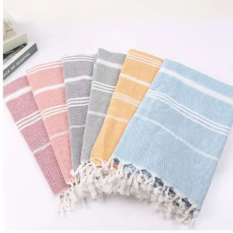 Asciugamani da spiaggia turchi 100% strisce di cotone Telo da bagno sottile Viaggi Scialle da campeggio Protezione solare Tassel Tapestry 100 * 180 cm